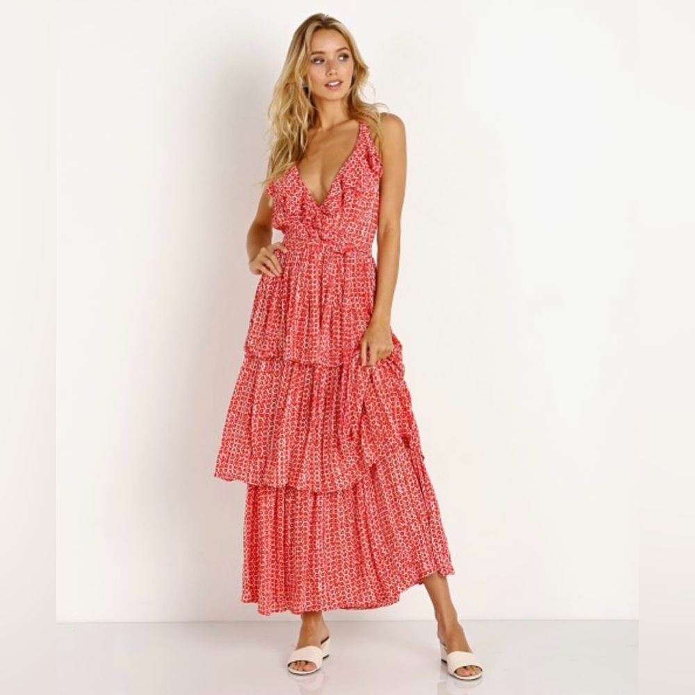 Cleobella Coral Pink Tiered Maxi Dress